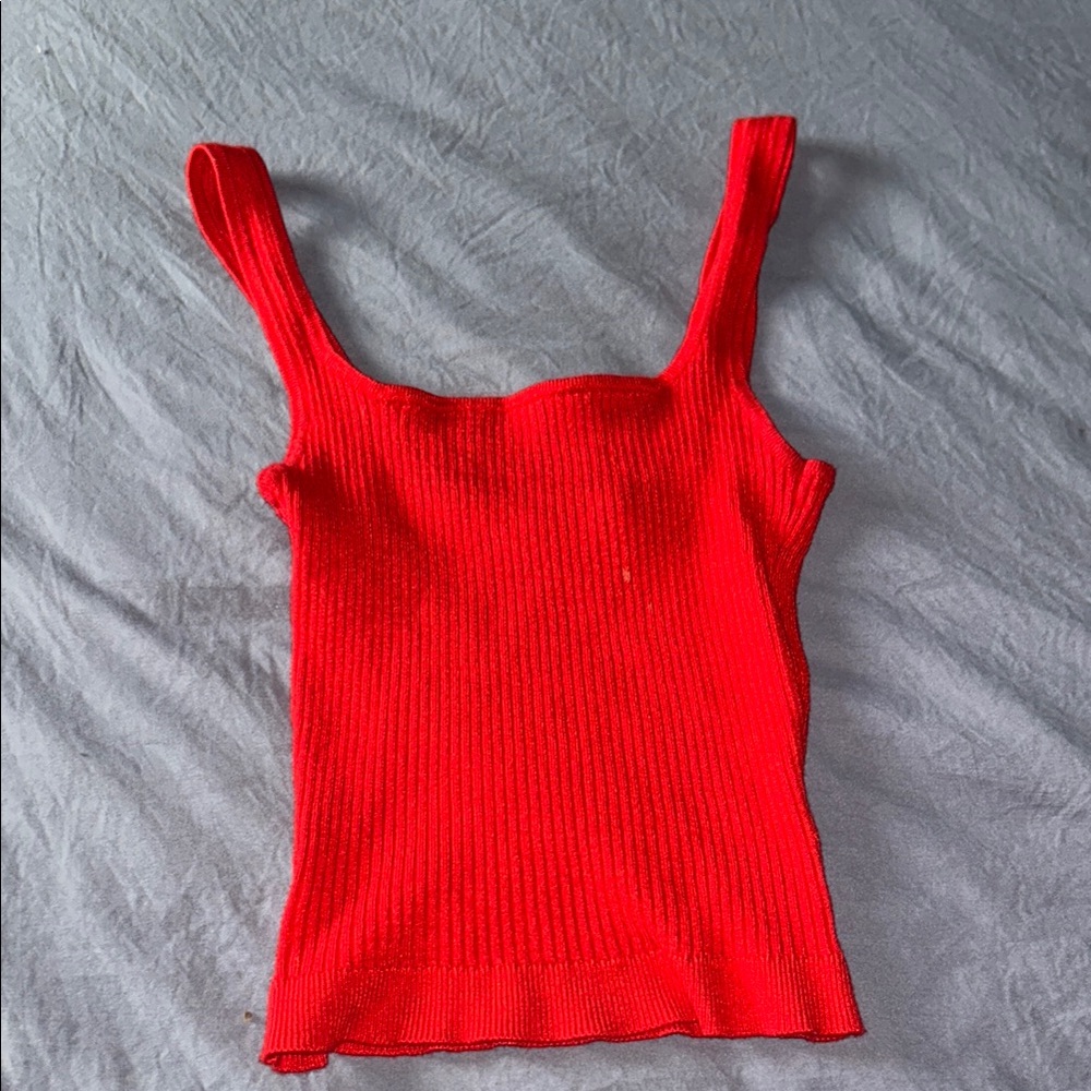 Red Ribbed Women's Top